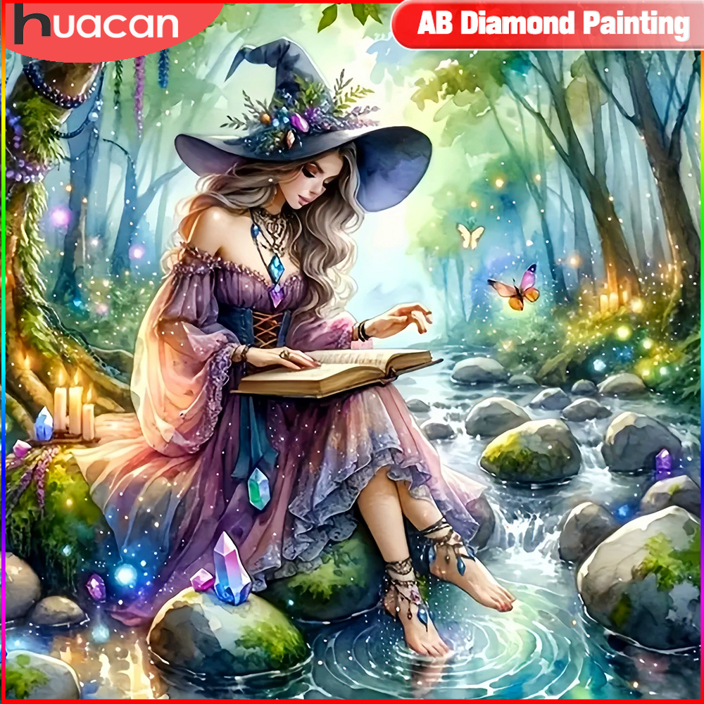 Resin Art Wallpaper - HUACAN Diamond Embroidery Witch Girl Mosaic