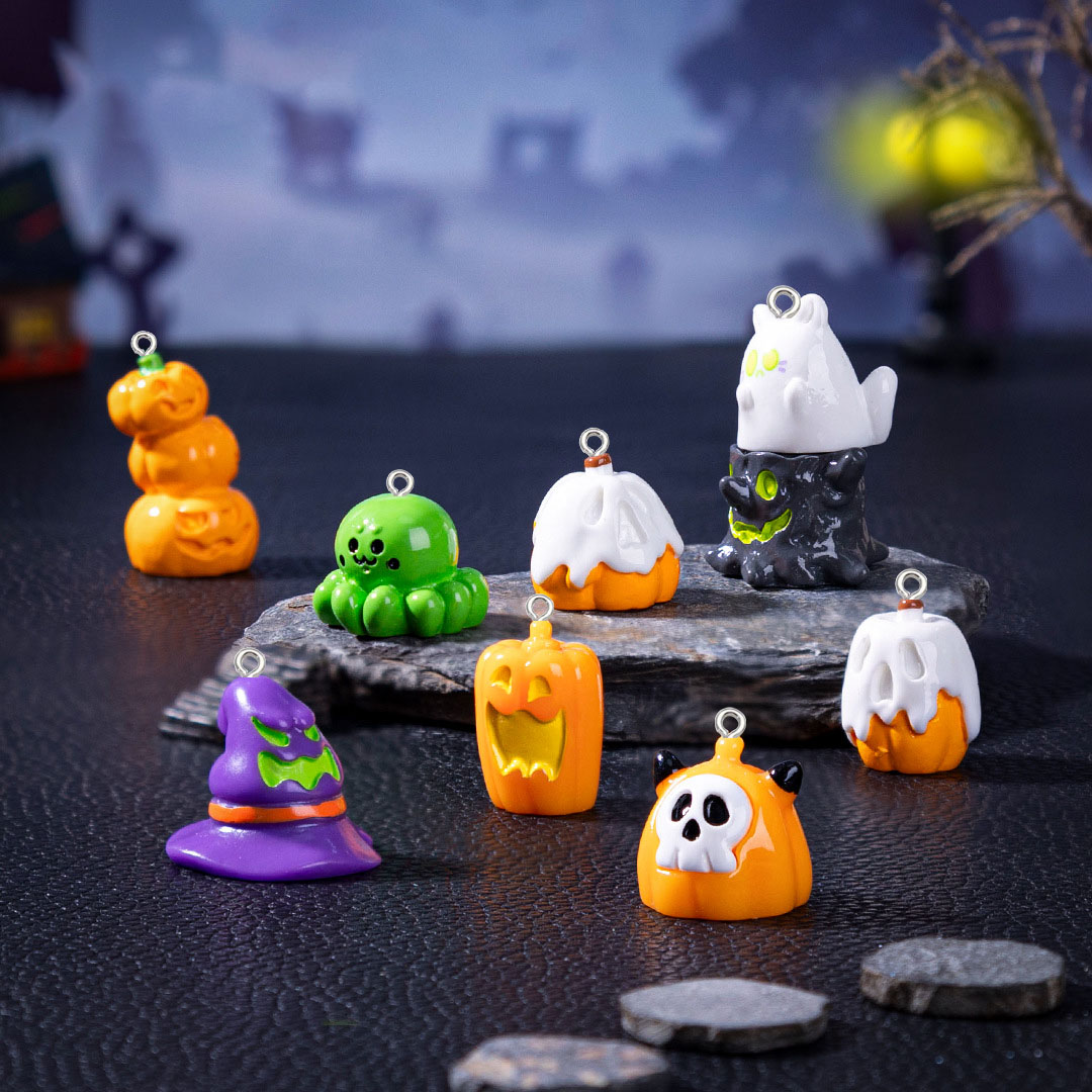 Resin Art Pendant - 5pcs Halloween Pumpkin ghost Spider resin