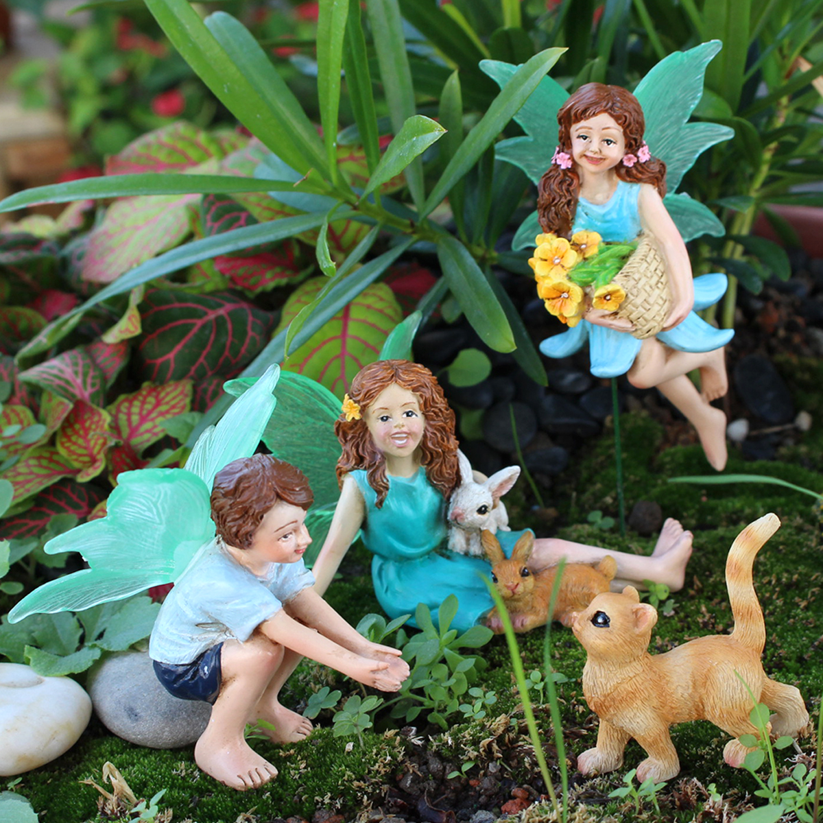 Resin Art Decor - 4pc Flower Fairy and Animal Party,