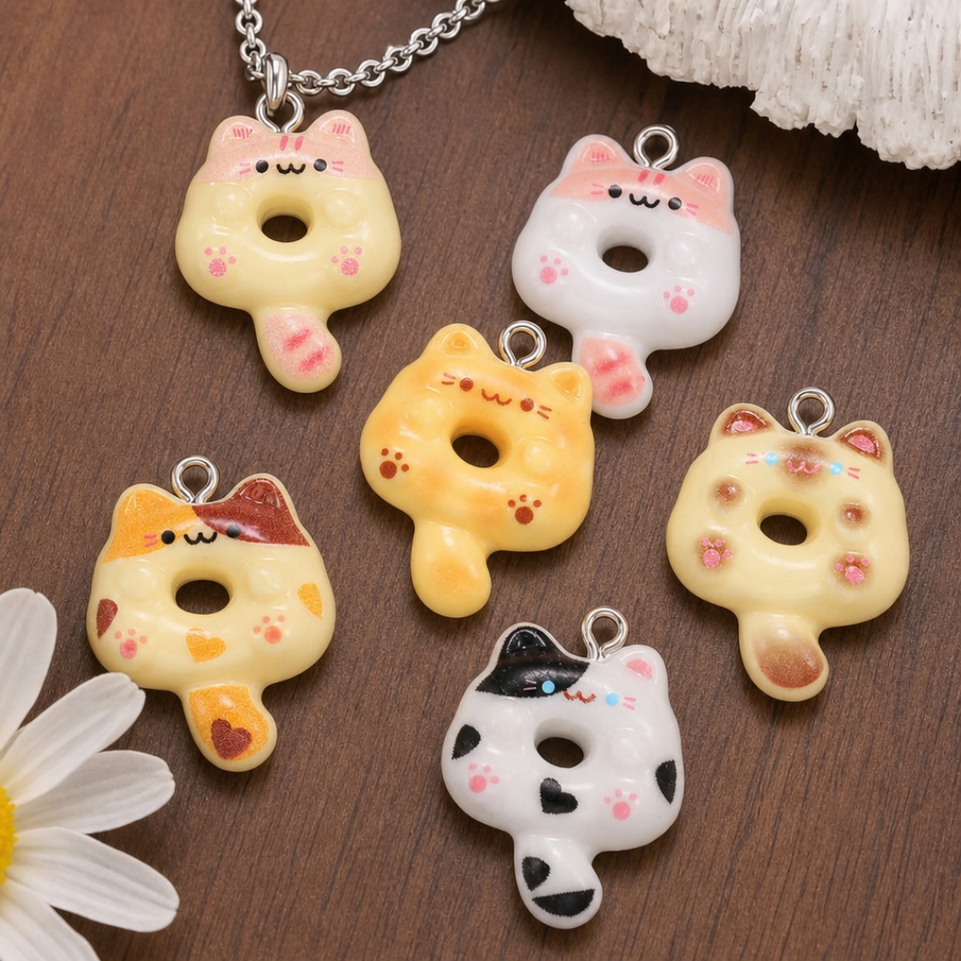Resin Art Pendant - 10Pcs Kawaii Cartoon Cat Resin Charms