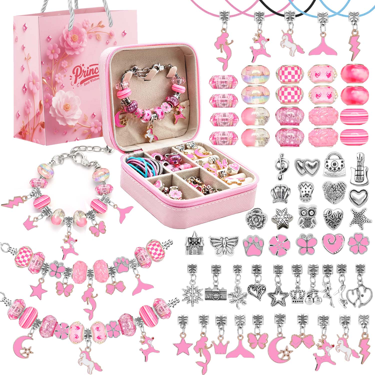 Resin Art Engagement - 68pcs pink beaded jewelry set, charm
