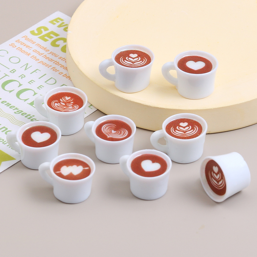Resin Art Pendant - 10pcs Love Heart Coffee Cup Resin