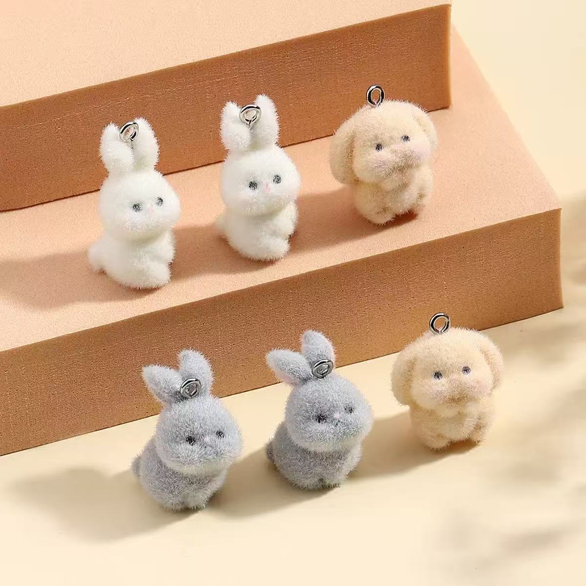 Resin Art Pendant - 10pcs Flocking Little Rabbit Resin Charms