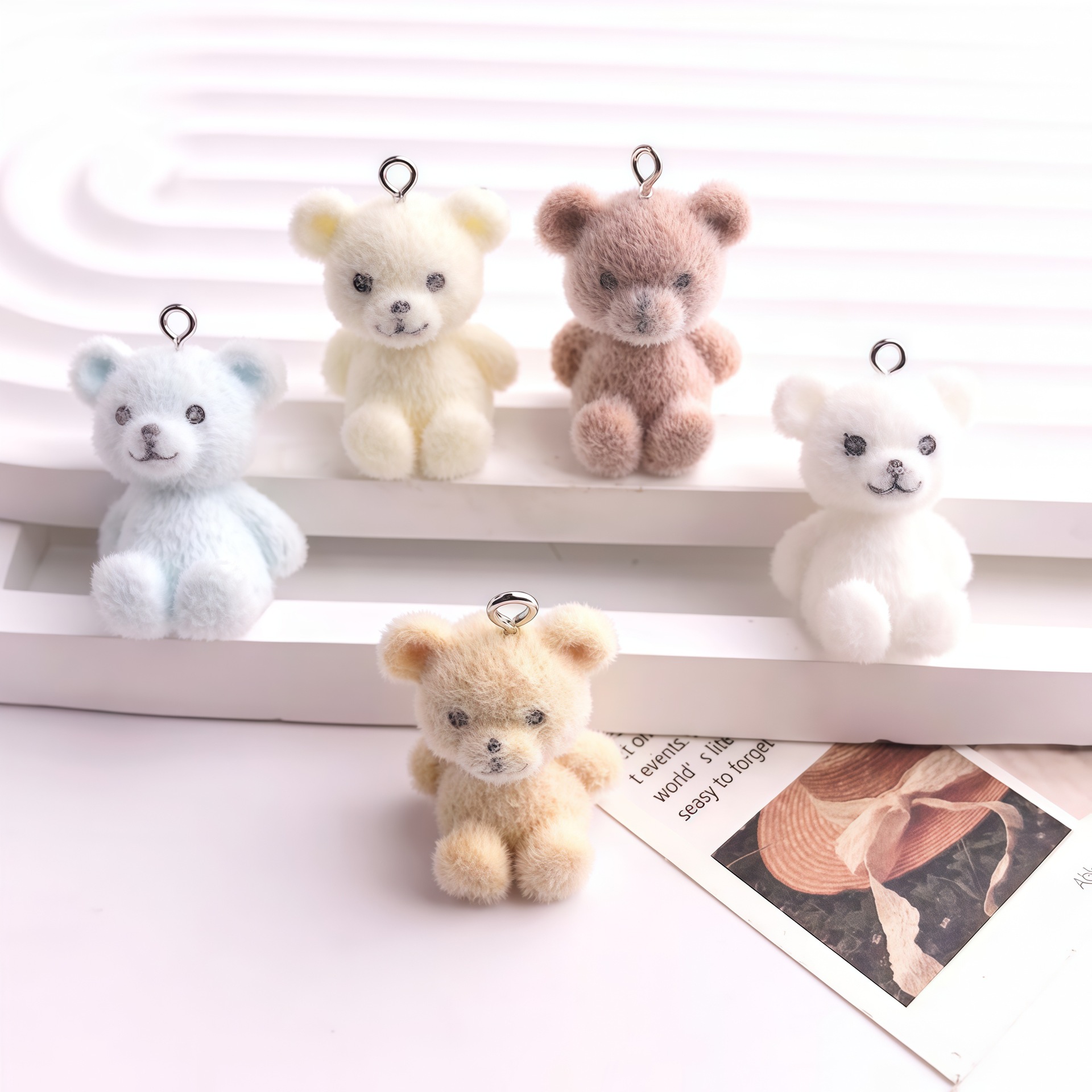 5pcs 3D Flocked Bear Resin Cha - Resin Art Pendant recension och pris