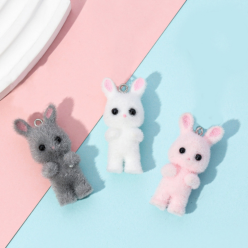 5pcs/lot Cute Flocking Rabbit  - Resin Art Pendant recension och pris