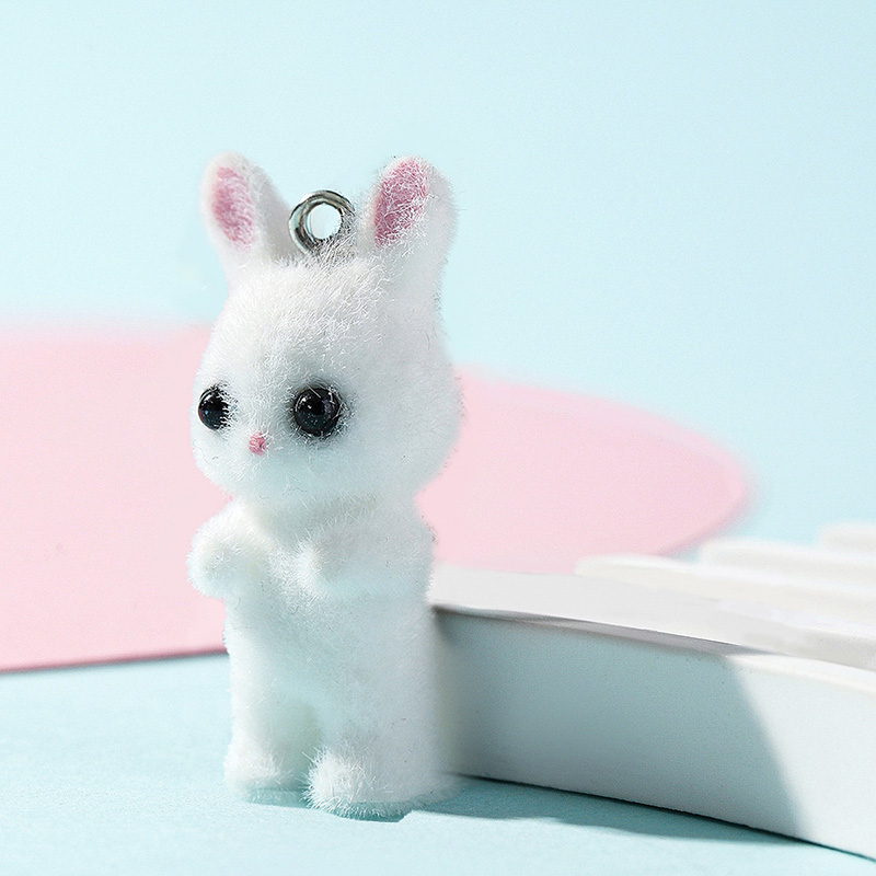 5pcs/lot Cute Flocking Rabbit  - Resin Art Pendant recension och pris