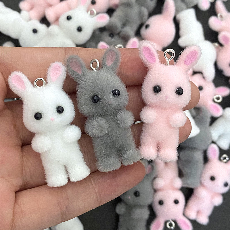 5pcs/lot Cute Flocking Rabbit  - Resin Art Pendant recension och pris