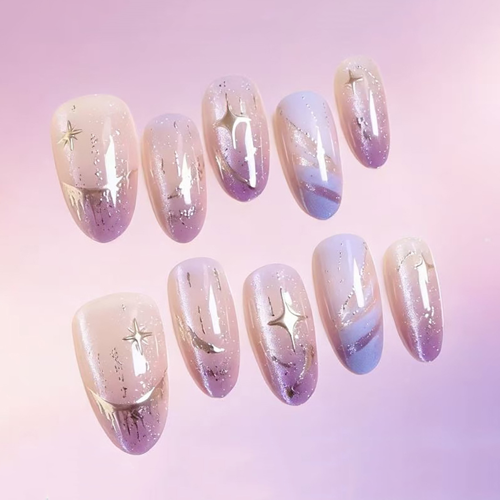 10pcs Cat Eye Purple False Nai - Resin Art Purple recension och pris