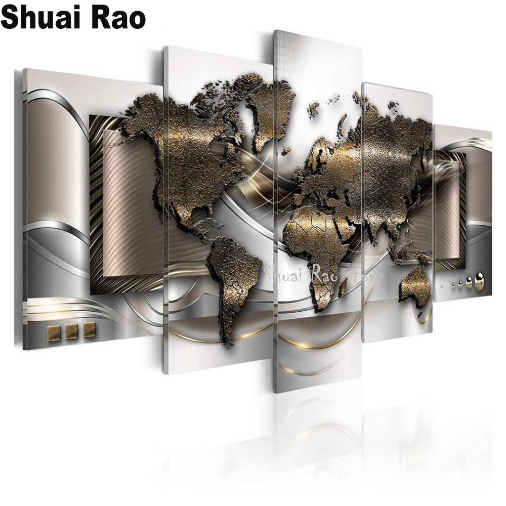 5 Panel World Map Modular Diam - Resin Art World recension och pris