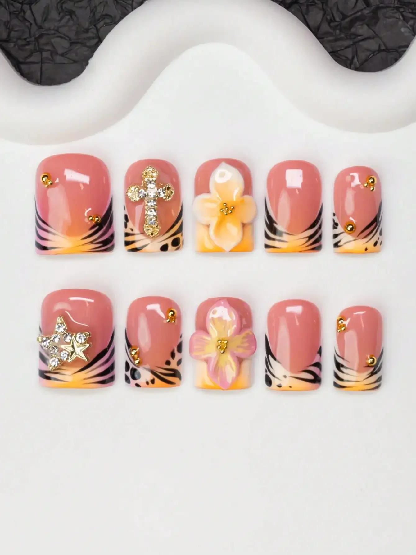 10pcs/Set Handmade Square Nail - Resin Art Of Flowers recension och pris