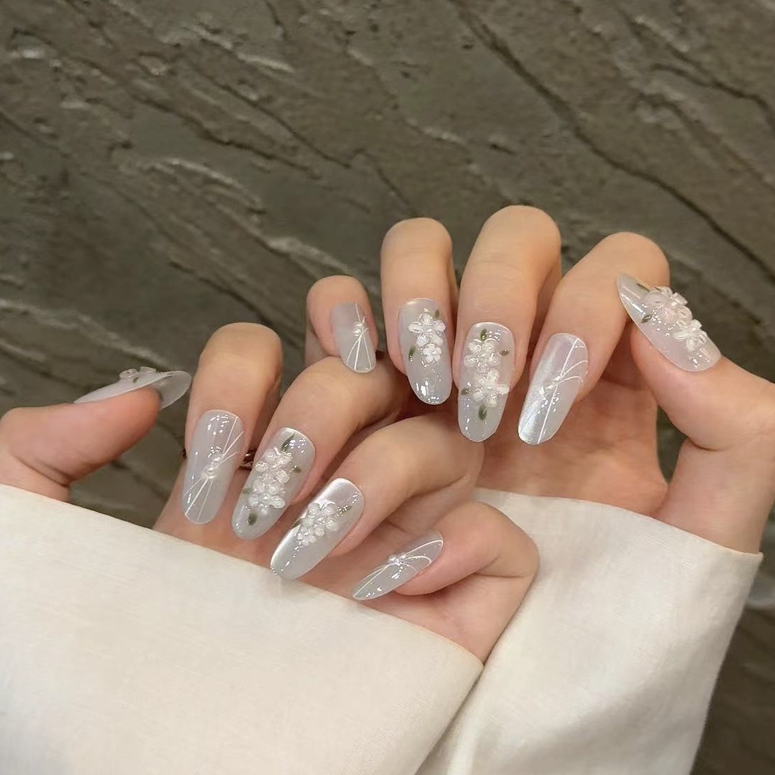 10pcs Glitter Sliver Press On  - Resin Art Of Flowers recension och pris