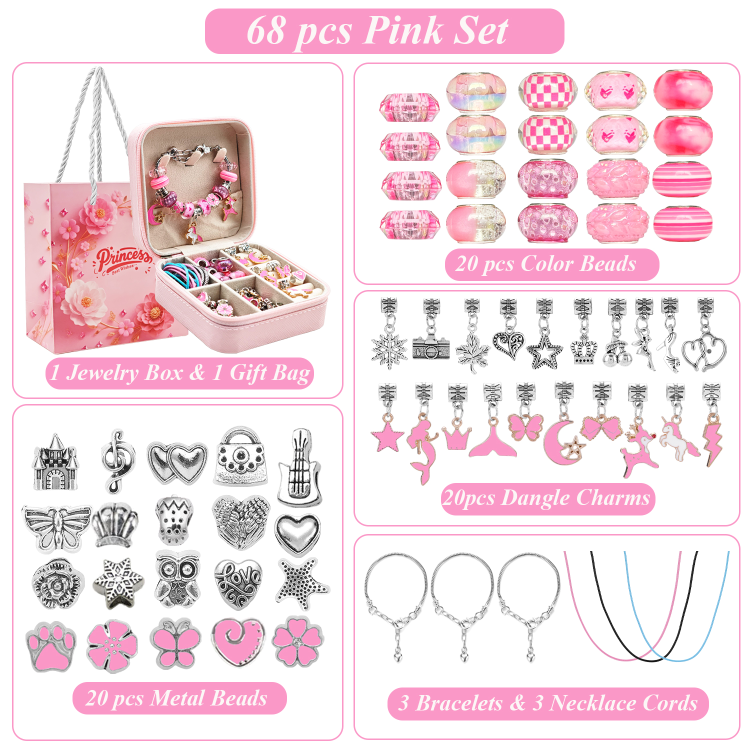 68pcs pink beaded jewelry set, - Resin Art Engagement recension och pris